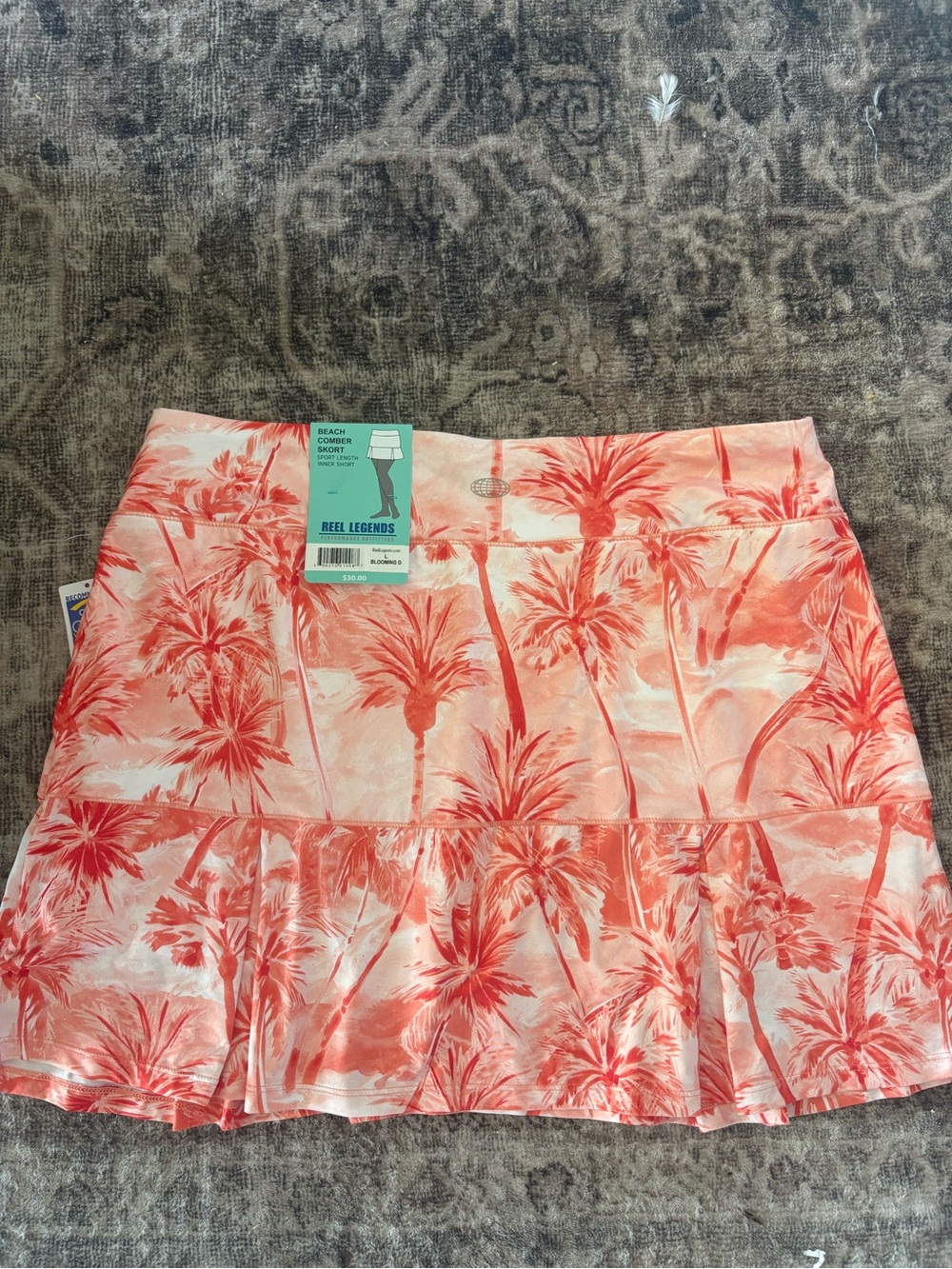 Reel Legends Coral Palm-Print Mini Skirt with Ruffle Hem